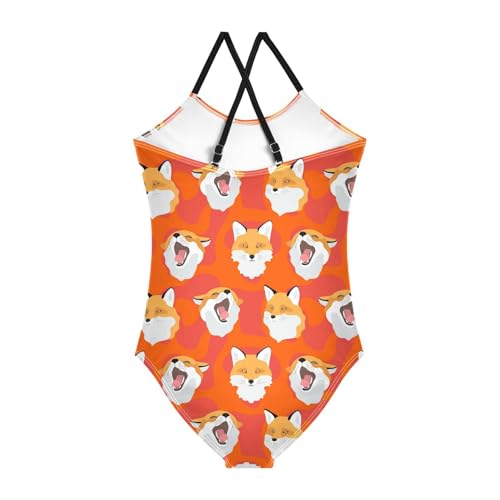 Red Foxes Girls One Piece Swimsuits Orange Animal Sport Halter Swimwear Beach Bathing Suit 9-10T2