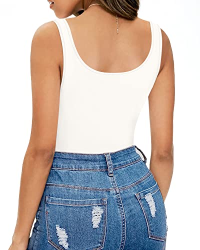 Image of MANGOPOP Women's Tank Top Bodysuit Scoop Neck Sleeveless Body suit Sexy Backless Ribbed Tops White Large