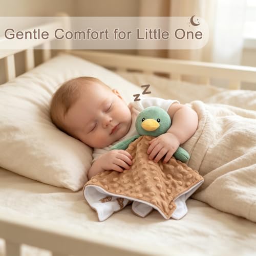 Image of Baby Security Blanket Soft Baby Lovey Unisex Lovey Shower Gifts for Newborn Boys and Girls Snuggle Toy Mallard Duck Stuffed Animal Green 14 Inch