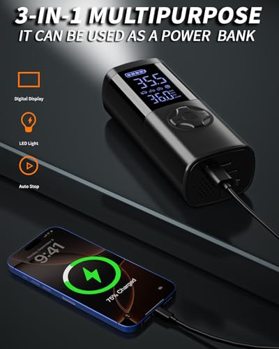 Image of TEMOLA Portable Car Jump Starter with Air Compressor, 150PSI Car Battery Jump Starter, 12V Battery Jumper Starter Portable, Tire Inflator with LCD Display & LED Light for Gas and Diesel Vehicles