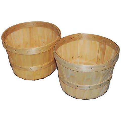 Bert's Garden 1/2 Peck Natural Wooden Baskets, 4 Quart, Produce Baskets, with 6 inch Saucer to Use as Planter, Make Gift Baskets 2 Pack Cover