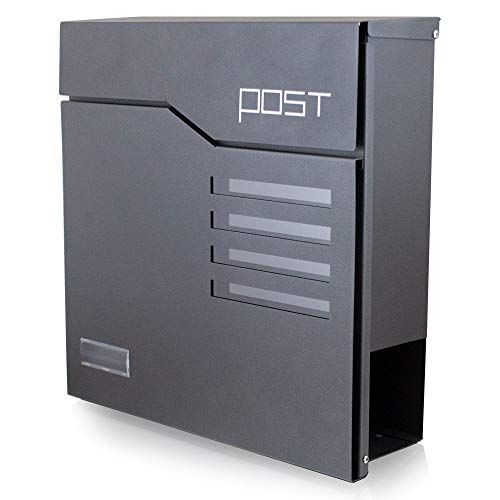 Preisvergleich Produktbild BITUXX® Design Briefkasten Wandbriefkasten Hausbriefkasten Postkasten Edelstahl mit Zeitungsfach 4 Sichtfenster Namensschild Anthrazit Graphit Optik