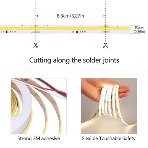 GOMING 24V 10M WS2811 IC COB LED Strip Lights Natural White 4000K Addressable Running Water Effects 360LED/M CRI 93+ IP20 Not Waterproof LED Tape Lights for Home Decor(No Adapter and Controller) - Image 4