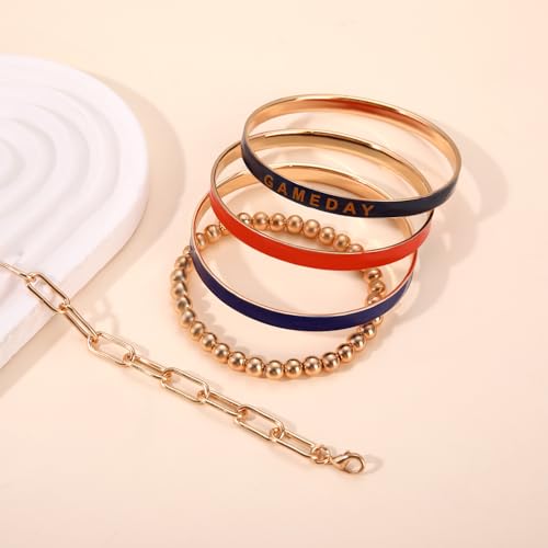 Game Day Bangle Bracelets Set for Women Stackable Gold Bangles Paperclip Beaded Bracelet Football Jewelry Game Day Outfit Accessories Gifts2