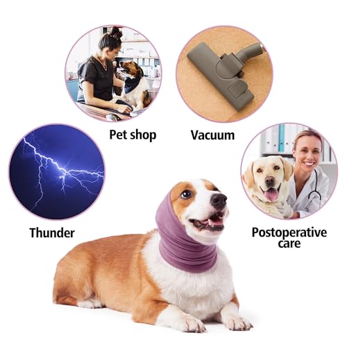 Lelepet Ohrenschutz für Hunde, Hunde Gehörschutz, Beruhigender Kapuzenpullover, Hund Ohrenschützer zur Geräuschreduzierung, Hundehals und Ohrenwärmer, Hund Ohrenpflege Lärmschutz, Lila S