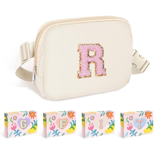 Image of COSHAYSOO Ivory Fanny Pack for Girls Purse Crossbody Belt Bag with Initials, Personalized 6 7 8 9 10 11 12 Year Old Teen Girl Birthday Gift Ideas Christmas Gifts Preteen Tween Trendy Stuff Letter R
