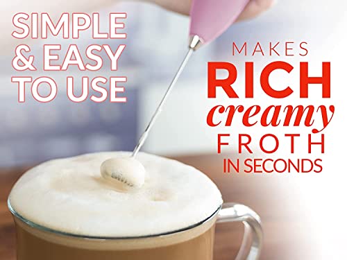 Image of Unleash the BARISTA in you with BAZIX Milk Frother with FREE 16 TYPES of STENCIL DESIGNS worth Rs. 300 for making Cafe Style Drinks at Home- Handheld-Battery Operated-Milk and Coffee Frother, Stainless Steel Whisk and Stand, Portable Foam Maker, Cappuccino, Lattes, and Egg Beaters