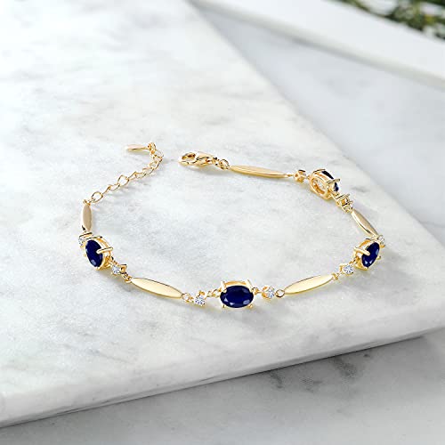 Gem Stone King 18K Yellow Gold Plated Silver Gemstone Birthstone and White Moissanite Tennis Bracelet For Women | Oval 7X5MM and 2MM | 6 Inch + 1 Inch Extender | Fine Jewelry for Her Mom Wife3