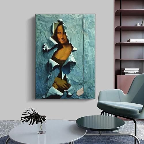 Mona Lisa drôle impression sur toile 60x92cm avec cadre intérieur en bois robuste