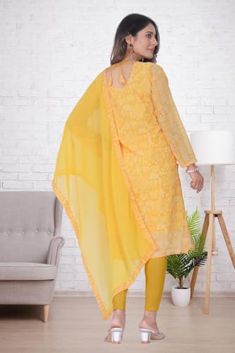 Image of Women's Printed Kurti with Georgette Dupatta, Full Inner Lining, Lightweight Ethnic Set