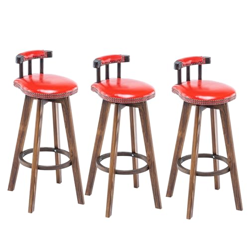 Bar Stools For Kitchen Island With Back Counter Height Bar Stools Swivel Barstool White/black/red Bar Chairs Set Of 1/2/3 Retro Barstools For Adults PU Leather Padded Seat For Pub Dining Coffee(Red+re