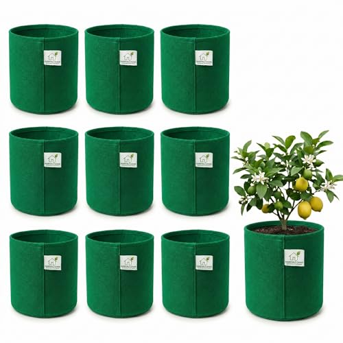 Image of 400 GSM Geo Fabric Round Grow Bags 24x24 Inch, Green Planting Bags for Terrace and Kitchen Gardening Pack of 10