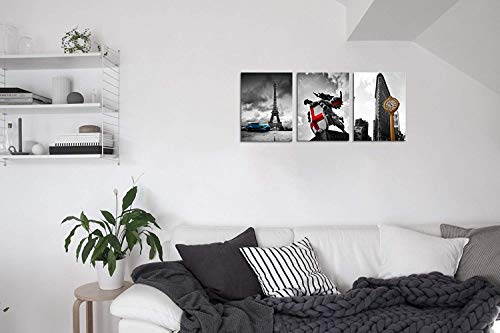 Tutubeer 3 Pcs Black And White Red Decor Eiffel Tower Blue Car Canvas Colorfull Europe Wall Art Red Black And White Wall Decor Wall Art Decor Canvas Framed Ready To Hang Holiday Decor #TOP1