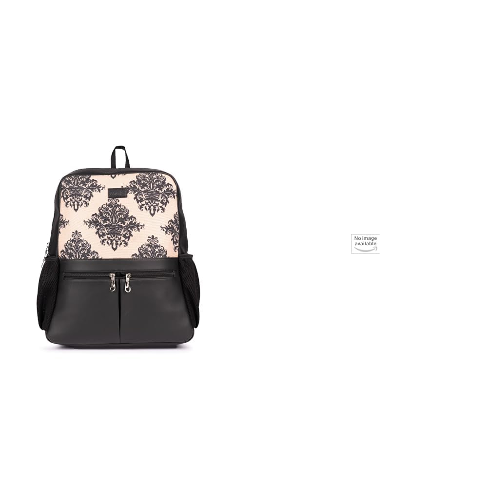 Mughal Motif Printed Jute Vegan Leather Cream and Black Unisex Checkpoint Friendly Laptop + Medium Trolley Bag, Hardside Polycarbonate Medium (57 Cm) Suitcase with 360 Spinner Wheels-image-15