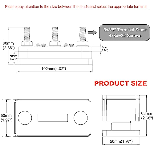 AMOMD 300A PowerBars 3 x Terminal Studs (3/8