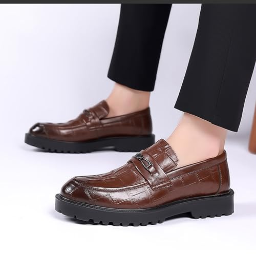 Image of Men's Patent Leather Brogue Low Heel Oxfords Fashion Classic Round-Toe Lace Up Wing Tips Carved Business Dress Derby Shoes Casual Comfortable Formal Work Wedding Shoes (Brown,8.5)