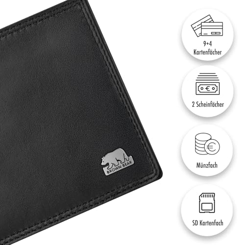 Image of BROWN BEAR Classic Heritage Genuine Leather Wallet for Man | Purse for Men Wallet (Black-with-Metal-Logo)