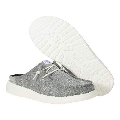 Image of HEYDUDE Women's Wendy Slip Metallic Sparkle Slip On Shoe | Lightweight Flexible Casual Sneaker Mule with Elastic Laces