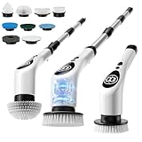 Electric Spin Scrubber,Cordless Cleaning Brush,Shower Scrubber with 9 Scrub Brush,3 Speed,Adjustable Extension Handle,Power LED Display, Voice Broadcast,Power Scrubber for Bathroom Kitchen Cleaning