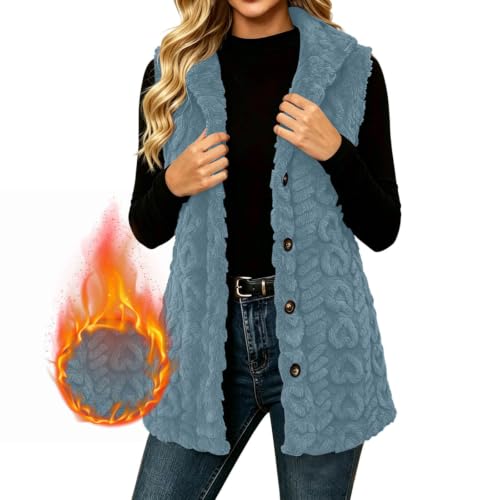 Hooded Fleece Vest Women Long Plush Sleeveless Jacket Button Down Outerwear - image 8