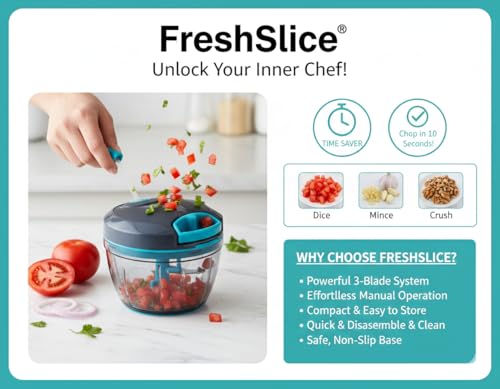 Image of Vegetable Chopper Manual Food Chopper, Black Blue, 500 Milliliters | Stainless Steel Blades, Onion Cutter, Garlic Cutter, Chilli Cutter