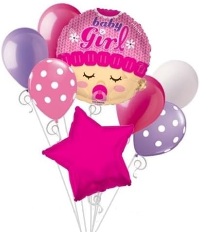 8 Piece ITS a Girl Pink Baby Shower Gender Reveal Party Mylar and Latex Balloons Bouquet Set