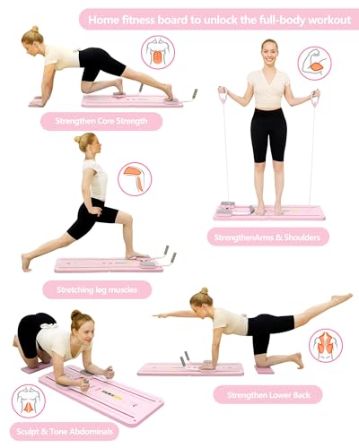 Portable Pilates Reformer Board - Multi-Purpose Foldable Home Gym Equipment for Core/Back/Arm/Leg Workouts, Fitness Gift (Pink) - Image 3