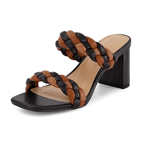 Image of Dunes Iris Chunky Braided Heel Sandals for Women, Block Heel Square Toe Summer Sandals with Memory Foam