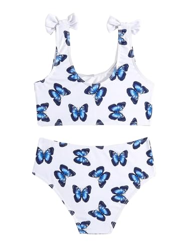 OYOANGLE Girl's 2 Piece Swimsuits All Over Print Bow Knot Scoop Neck Wireless Bikini Bathing Suits2