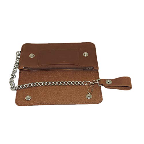 Mens Leather 8" Wallet with Chain Distressed Brown - Thumbnail 6
