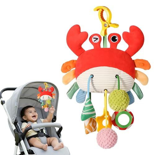 Image of Crab Plush Stroller Toy - Hanging Toys for Babies 0-6 Months, Sensory Rattle & Tummy Time Toys, Developmental Baby Toys for 3 to 12 Month Old