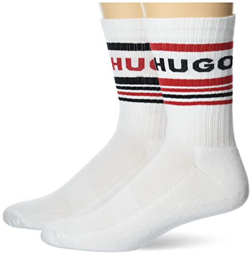 HUGO Mens 2 Pack Quarter Length Ribbed Cotton Casual Sock, Cloud White, 7-13 US