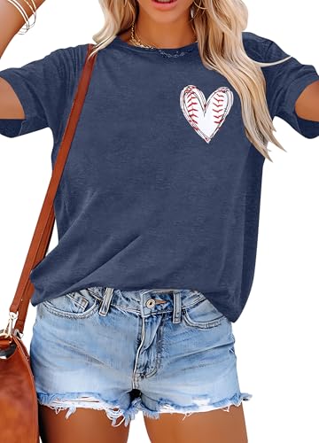 MOUSYA Baseball Tank Top Women Heart Print Baseball Tanks Racerback Casual Sleeveless Baseball Match Gifts Shirt Deep Blue