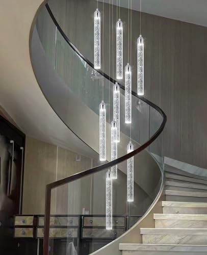 Image of 12-Lights Modern Chandeliers for Entryway High Ceiling Chandelier LED Dimmable Long Lights Fixture Pendants Lighting Crystal Chandeliers for Hallway Foyer Living Room Silver Finished Lighting