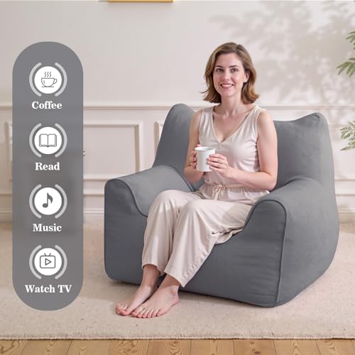 HOMMPA Bean Bag Chair for Adults with Armrests- Cat Shaped Large Comfy Beanbag Lazy Floor Sofa Chair for Living Room Bedroom Dorm Grey - image 2