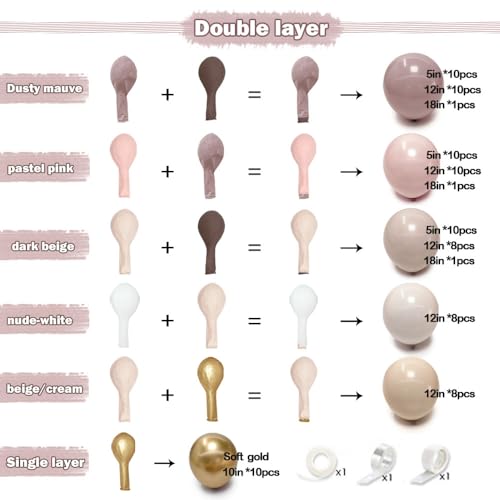 Image of Dusty Light Pink Beige Balloon Arch Double Stuffed Mauve Blush Nude White Cream Matte Balloon Garland Kit for Boho Baby Shower Birthday Baby in Bloom Bridal Wedding Valentine Party Decoration