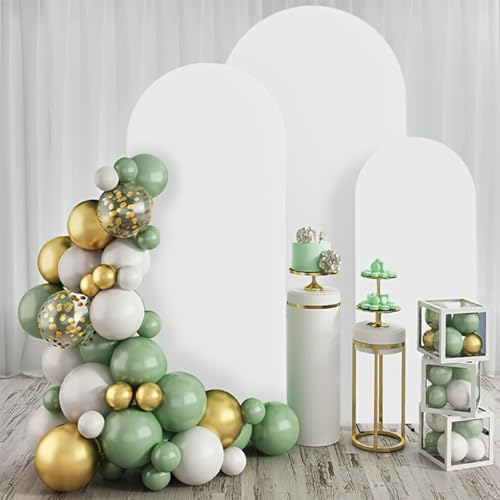 Juego de 3 fundas de arco de boda de elastano de alta elasticidad (4 pies, 5 pies, 6 pies), telón de fondo blanco redondo para bodas, cumpleaños, baby showers y decoración de banquetes