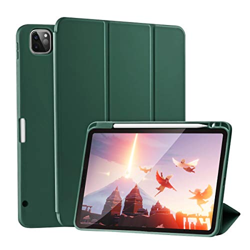 SIWENGDE Case for iPad Pro 11 Inch 4th/3rd/2nd Generation 2022/2021/2020 with Pencil Holder [Support iPad 2nd Pencil Charging] Slim Trifold Stand Smart Protective Cover, Auto Wake/Sleep(Dark Green)