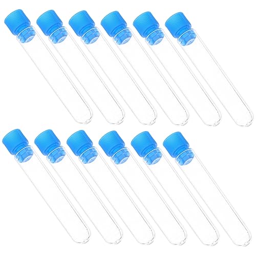 CIYODO 50pcs 12x60mm Lab Test Tubes Plastic Storage Vials Shot Glasses for Anti-Corrosive Easy to Observe