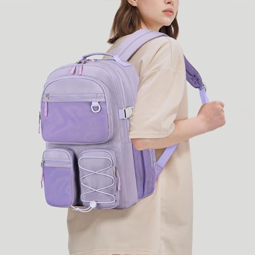 Image of Lohol Water Resistant Backpack with Mulitiple Pockets for Travel Outdoor College, 15.6 inch Laptop Bookbag for Girl and Women (Purple)