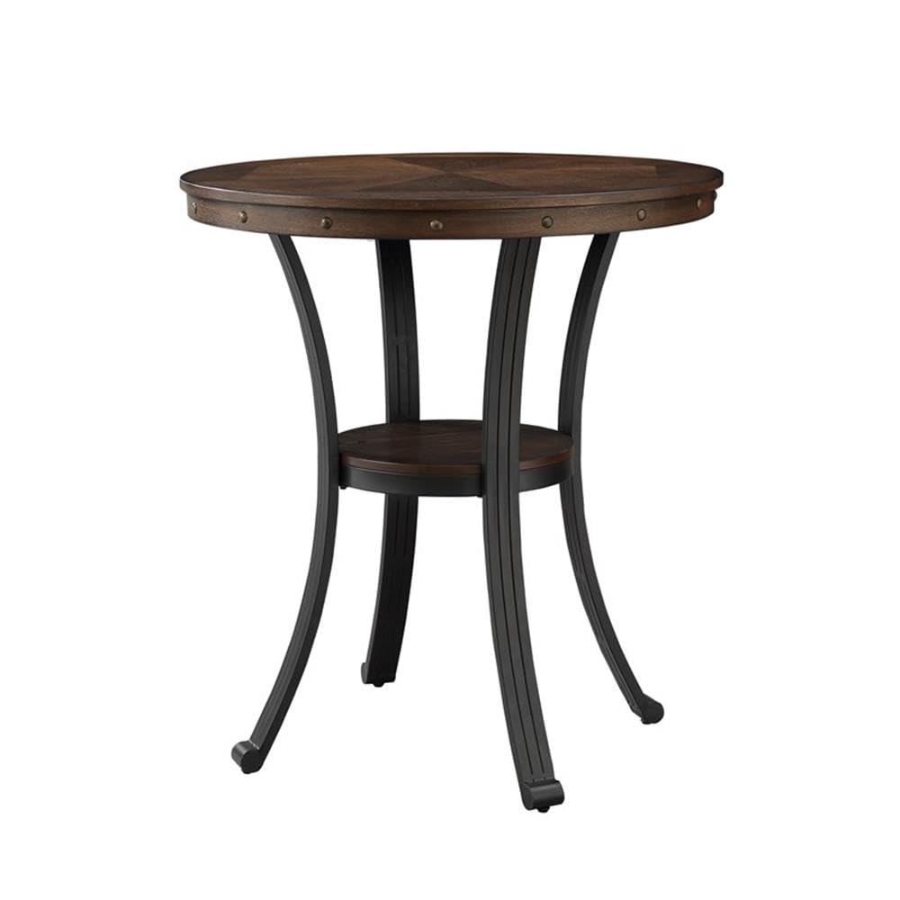 Pemberly Row Transitional Metal and Wood Pub Table in Rustic Umber Brown