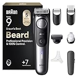 Braun Tondeuse À Barbe Series 9, + 7 Outils De Barbier, Mode PowerBoost, Lame ProBlade, 180 Min D'autonomie, Dégradé, 50 Longueurs, Molette De Précision Et Verrouillage, Étanche, BT9520, Chrome