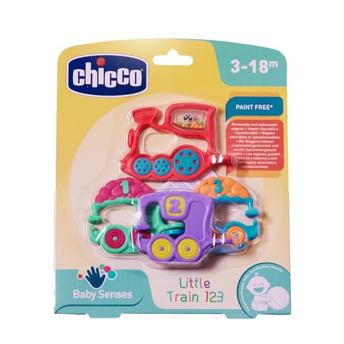 Image of Chicco 123 Train | Rattle for 3 to 18 months|Easy-Grip Baby Toy with Soft Teething Paws & Rattling Sound| Soothes Gums & Stimulates Senses | Paint-free