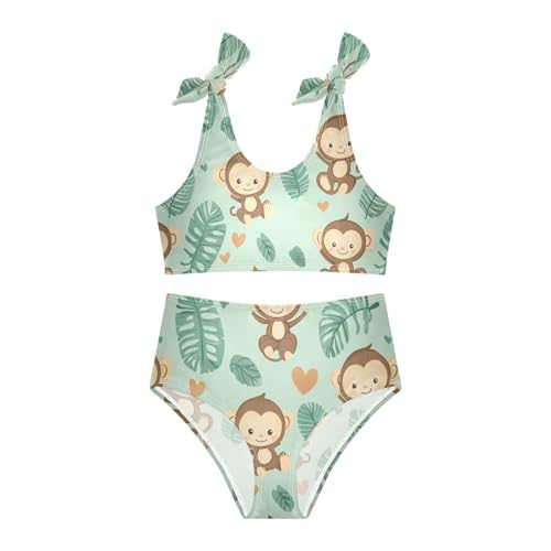 Plaaee Girls' 2 Piece Swimsuits Monkey Green Leaves Cute Bikini Set Bathing Suit 4T