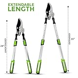 Crystals Telescopic Bypass Lopper – Tree Lopper for Gardening Heavy Duty – Hand Loppers Extendable from 28 to 35 Inches – Sharprazor C50 Blade - Green - Image 5