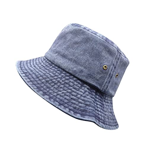 Sombrero de pescador unisex lavado de color liso transpirable con agujero hueco para playa, azul marino, Talla única