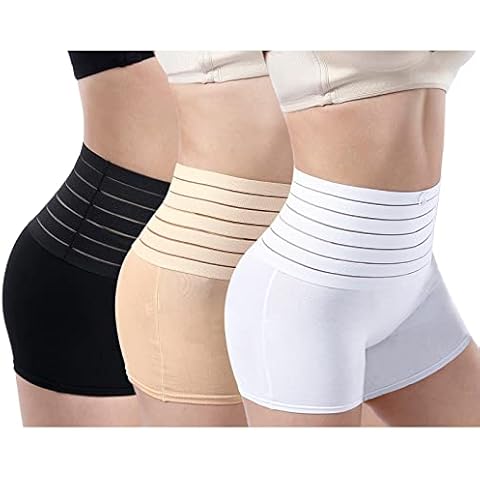 GOLD CARP Shapewear Women MIDDLE WAIST Trainer Tummy Control Body Shaper Boyshorts Underwear hold in Panties support Seamless Butt Lifter Slimming Black+White+Beige XL(14-18) Cover