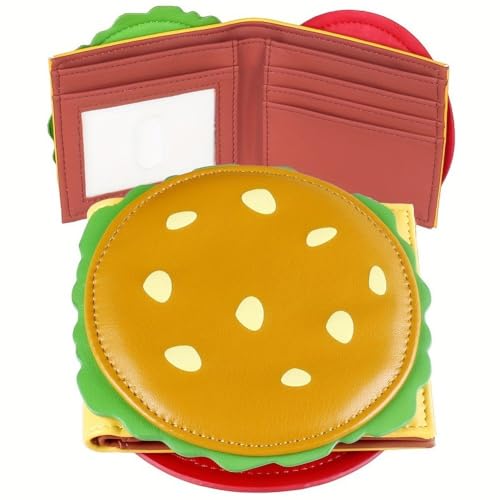 Cute Leather Wallets for Women, Burger Shaped Slim Wallet with Zipper Coin Purse, Blocking Wallet for Girls and Ladies