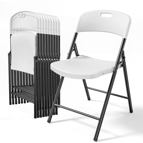 Bonnlo 10-Pack White Plastic Folding Chairs, Portable Seat with Sturdy Steel Frame for Indoor & Outdoor Use, Perfect for...