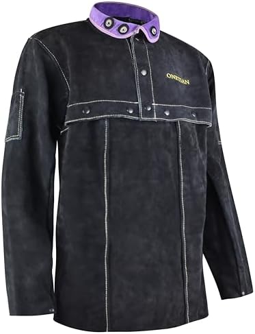 Schwarze Schweierjacke aus Leder - Hochwertige Schutzjacke mit Cape-rmeln fr ultimativen Schutz - Verbesserte Druckknpfe - Robuste Schweiausrstung in Schwarz